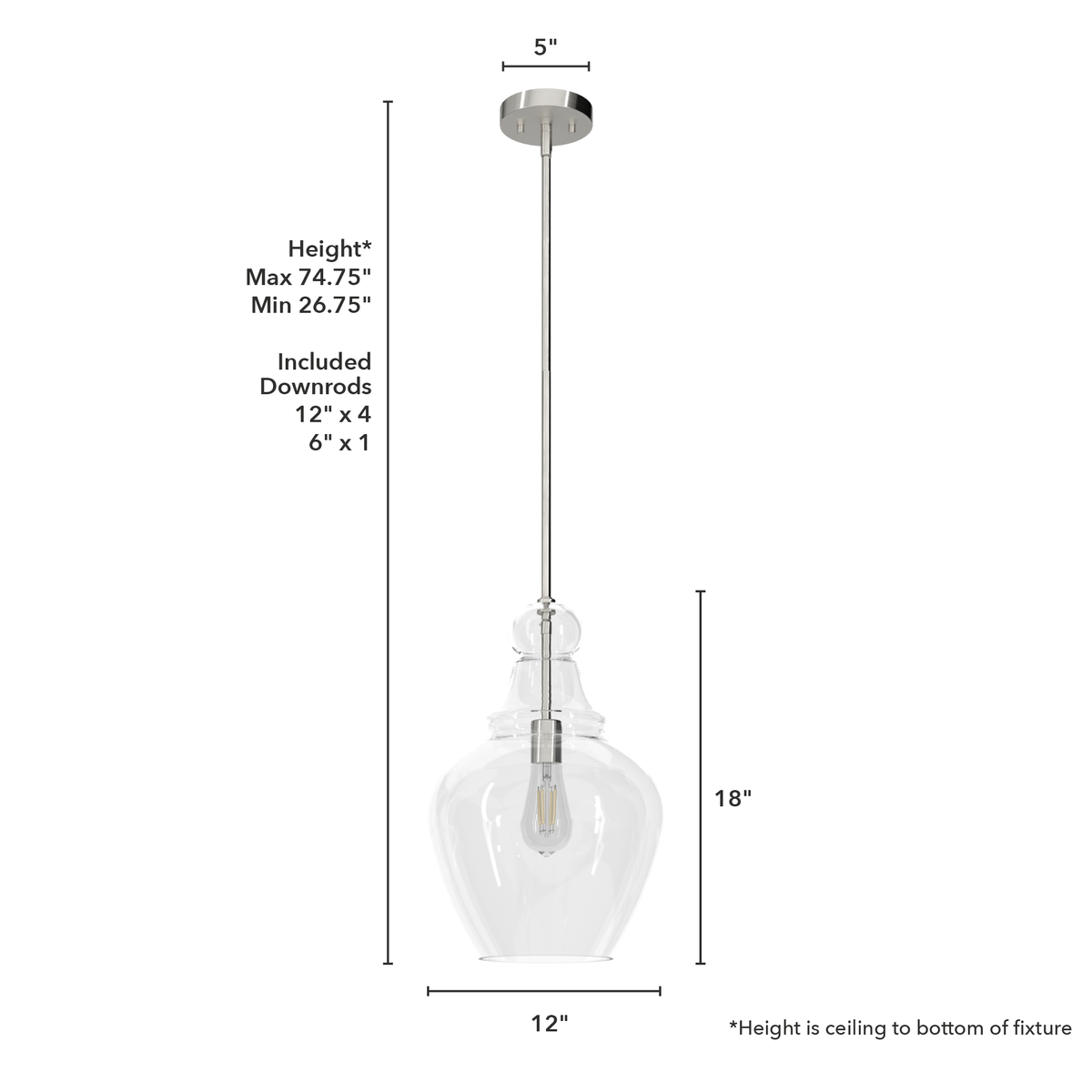 Maple Park 12-inch 1-light Brushed Nickel Pendant with Clear Glass