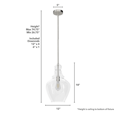 Maple Park 12-inch 1-light Brushed Nickel Pendant with Clear Glass