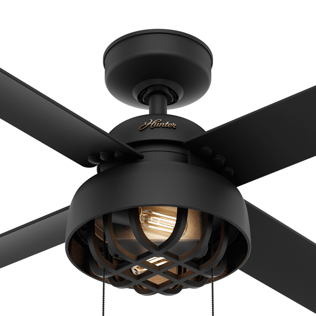 52 inch Spring Mill Matte Black Damp Rated Ceiling Fan with LED Light Kit and Pull Chain
