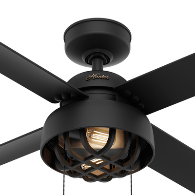 52 inch Spring Mill Matte Black Damp Rated Ceiling Fan with LED Light Kit and Pull Chain