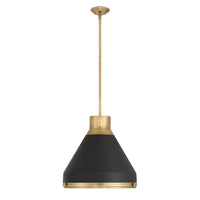 Doyle 18-inch 1-light Natural Brass Pendant Light with Matte Black Metal Shade