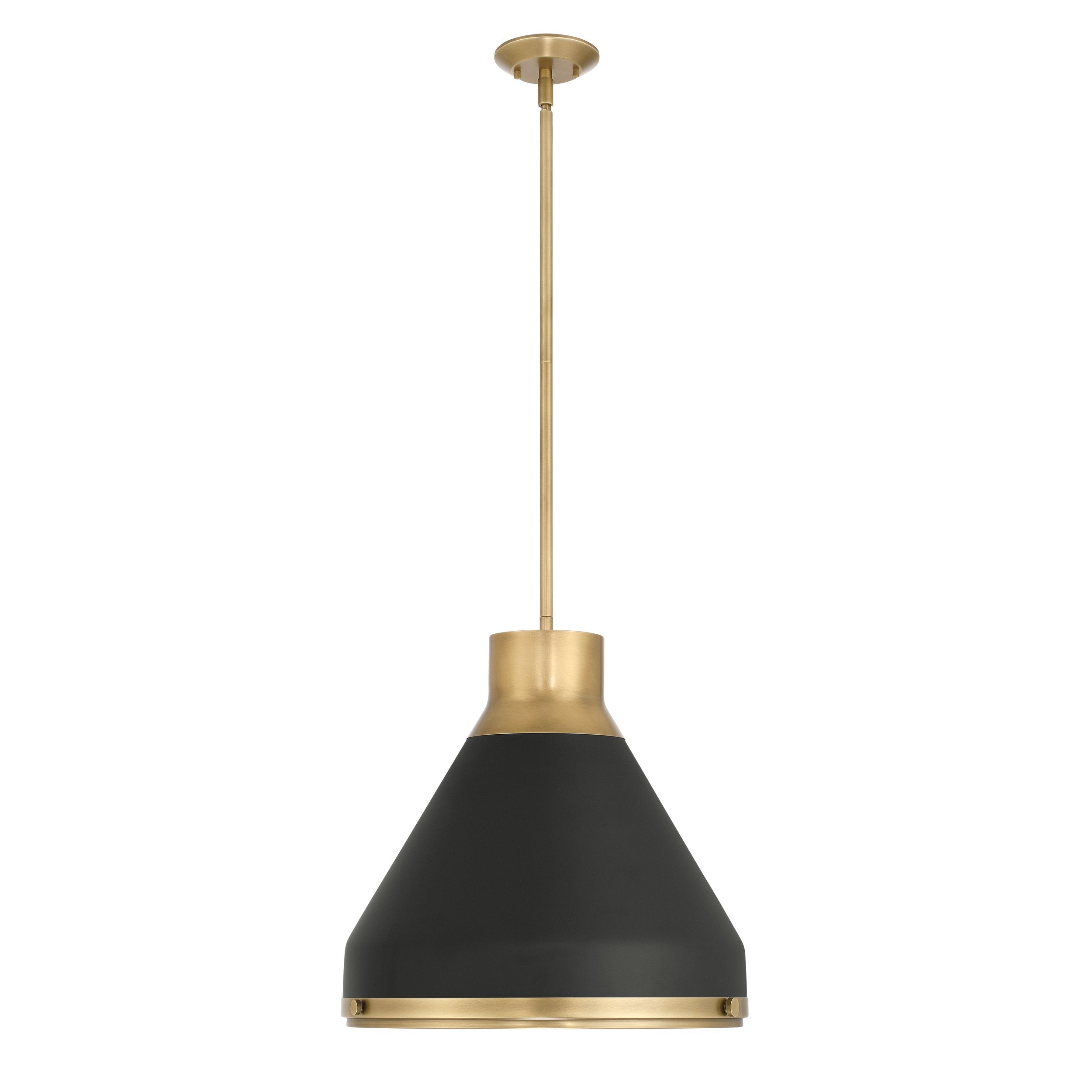 Doyle 18-inch 1-light Natural Brass Pendant Light with Matte Black Metal Shade