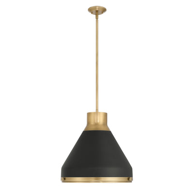 Doyle 18-inch 1-light Natural Brass Pendant Light with Matte Black Metal Shade