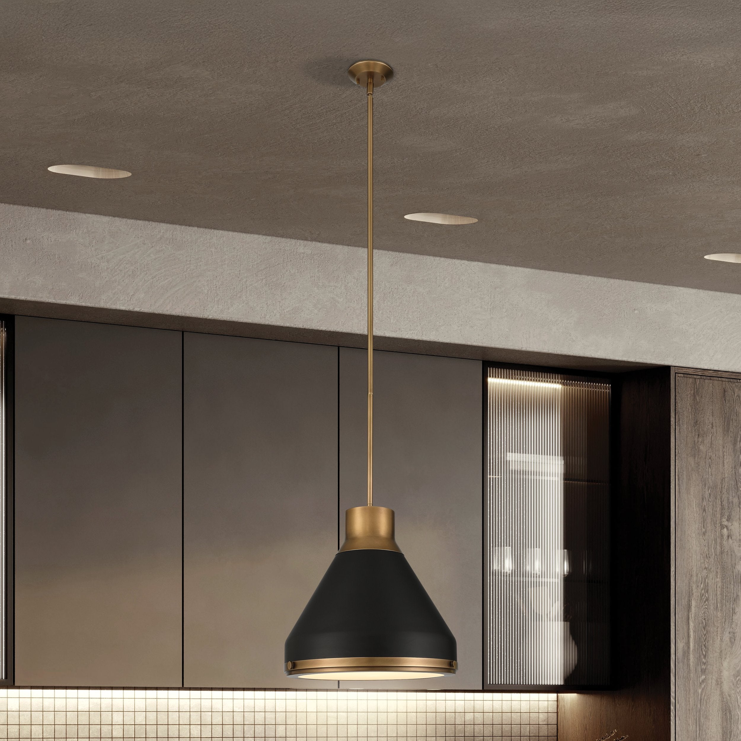 Doyle 18-inch 1-light Natural Brass Pendant Light with Matte Black Metal Shade