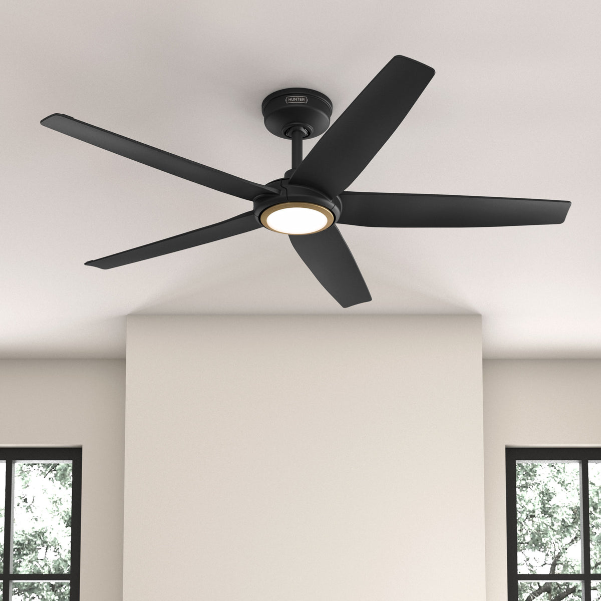 52 inch Zentech Wi-Fi ENERGY STAR® Matte Black Damp Rated Ceiling Fan with LED Light Kit and Handheld Remote