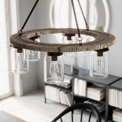 Devon Park 26.5-inch 6-light Onyx Bengal and Barnwood Chandelier with Clear Glass