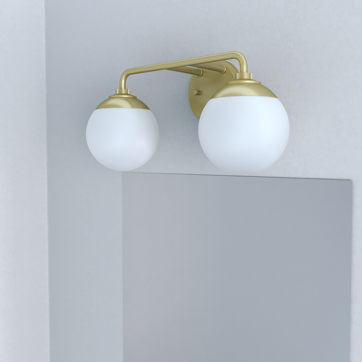 Hepburn 18-inch 2-light Modern Brass Vanity Light with Cased White Glass