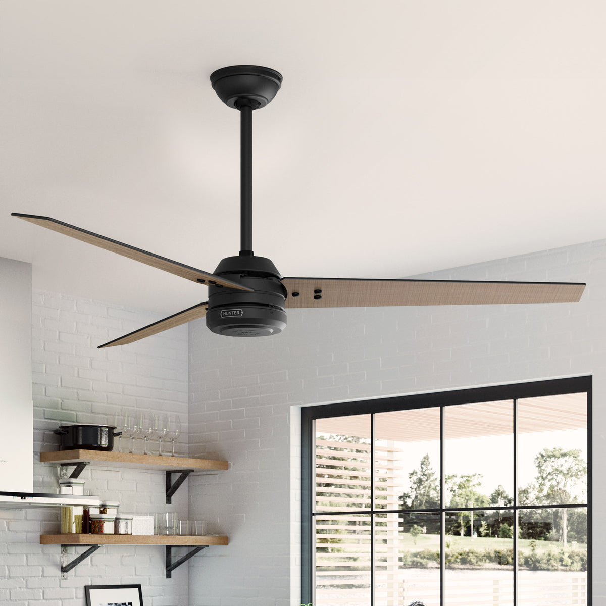 60 inch Cassius ENERGY STAR® Matte Black Damp Rated Ceiling Fan and Wall Control