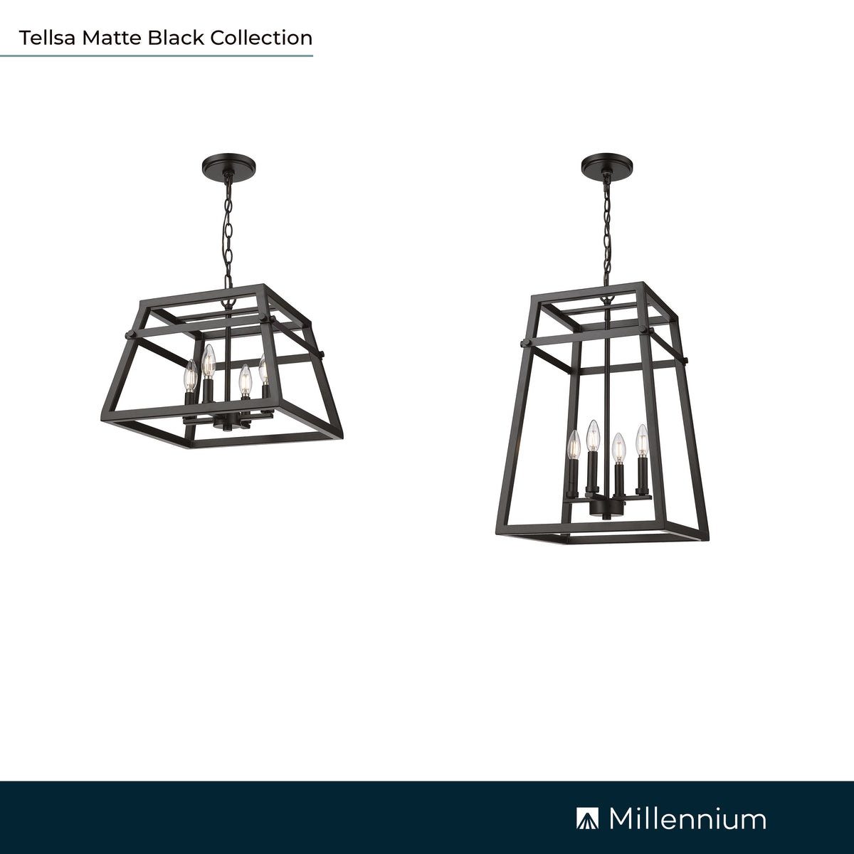 24'' Tellsa Matte Black 4 Light Pendant