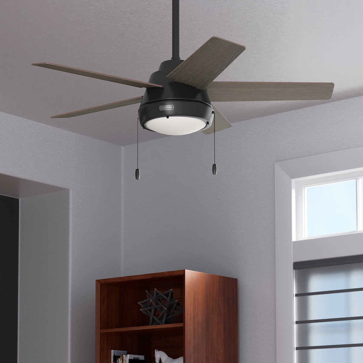 44 inch Burroughs Matte Black Ceiling Fan with LED Light Kit and Pull Chain