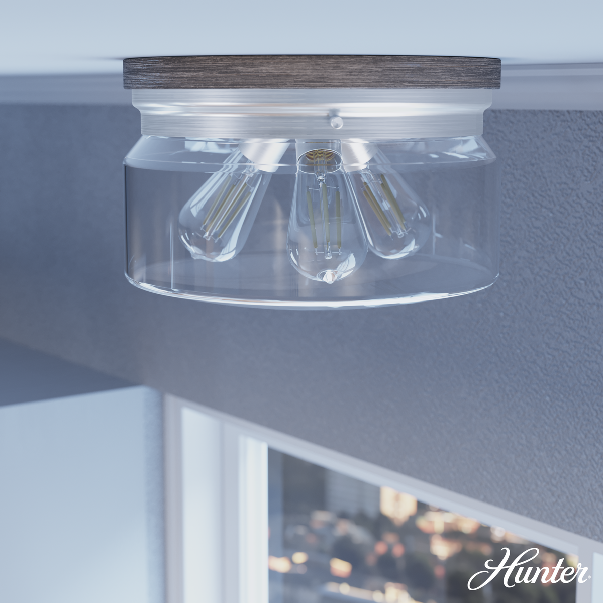Devon Park 13-inch 3-light Brushed Nickel and Grey Wood Flush Mount Ceiling Light with Clear Glass