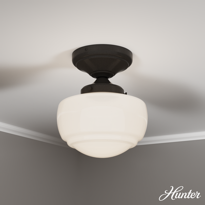 Saddle Creek 7.5-inch 1-light Noble Bronze Semi-Flush Mount with Cased White Glass