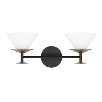 Tremolo 20-inch 2-light Matte Black and Champagne Gold Vanity Light with Etched Opal Glass