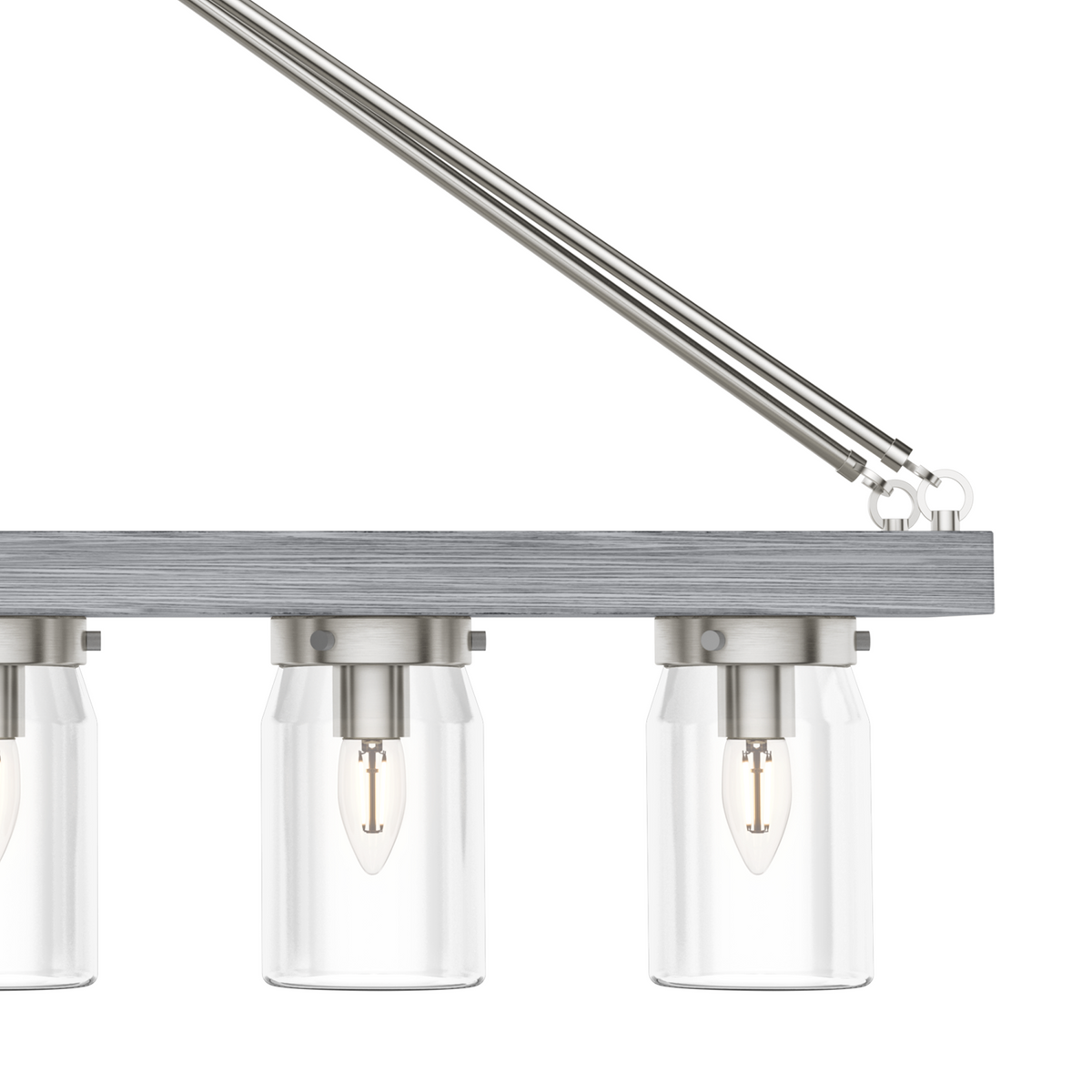 Devon Park 38-inch 5-light Brushed Nickel and Grey Wood Linear Chandelier with Clear Glass