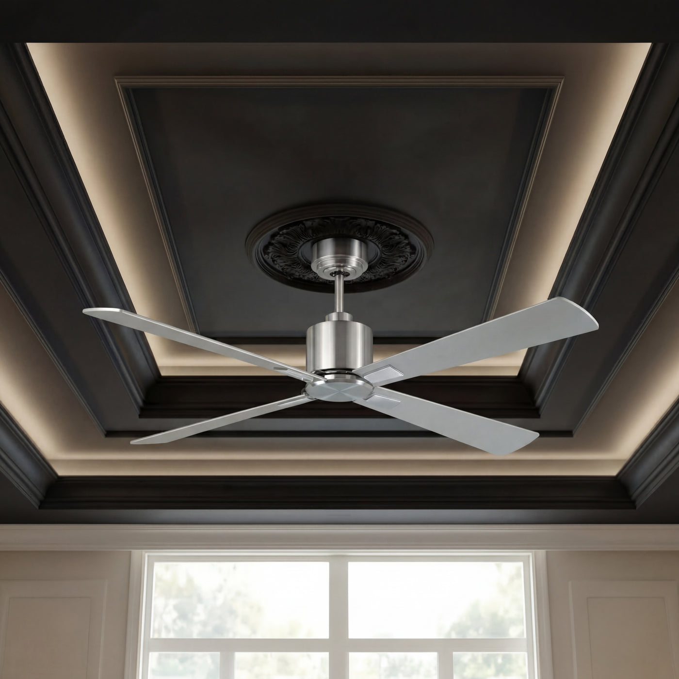 52 Inch DC Chrome Fan with Matte Silver Blades and Remote