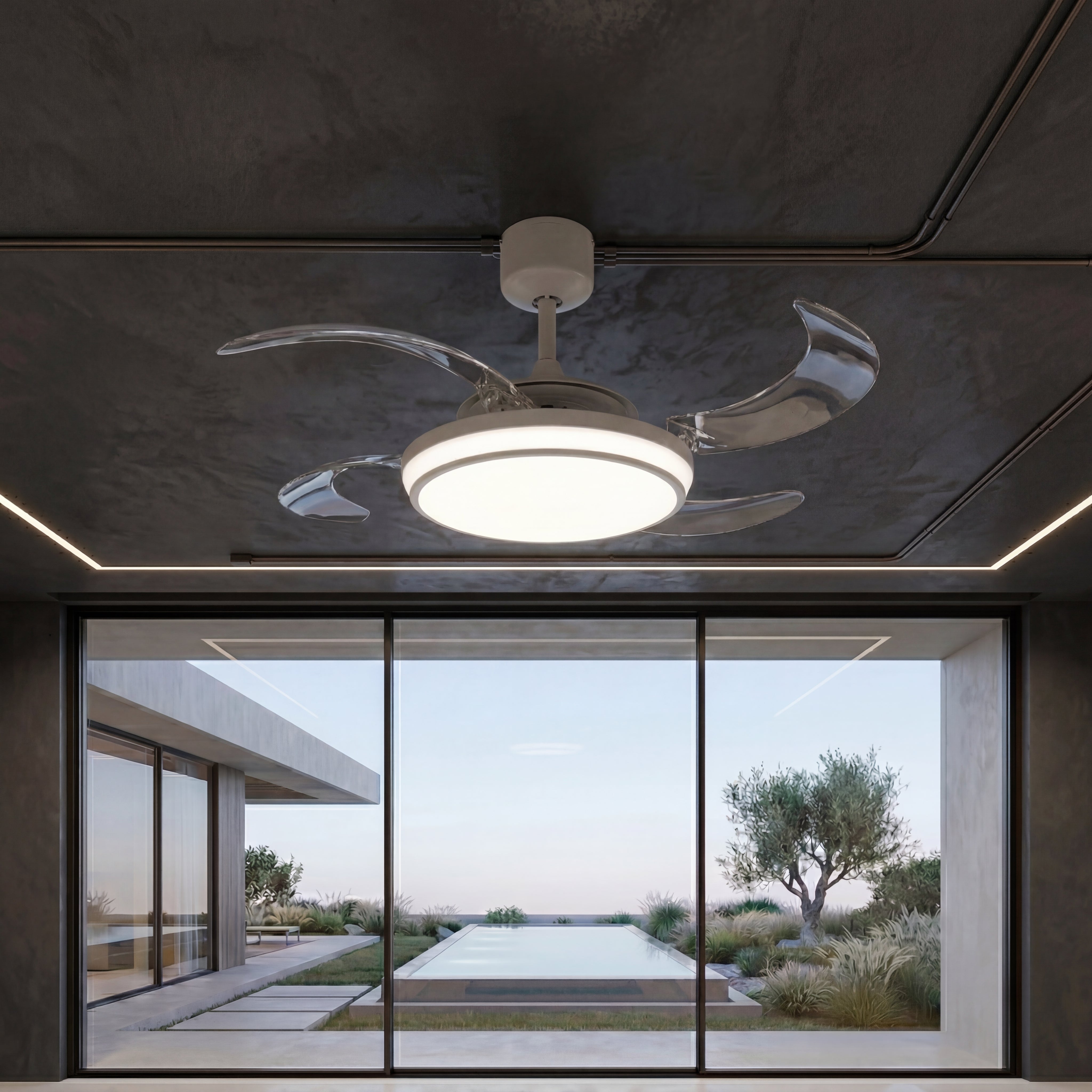 EVO1 48 Inch 1 Light White Fan with Retractable Blades and LED