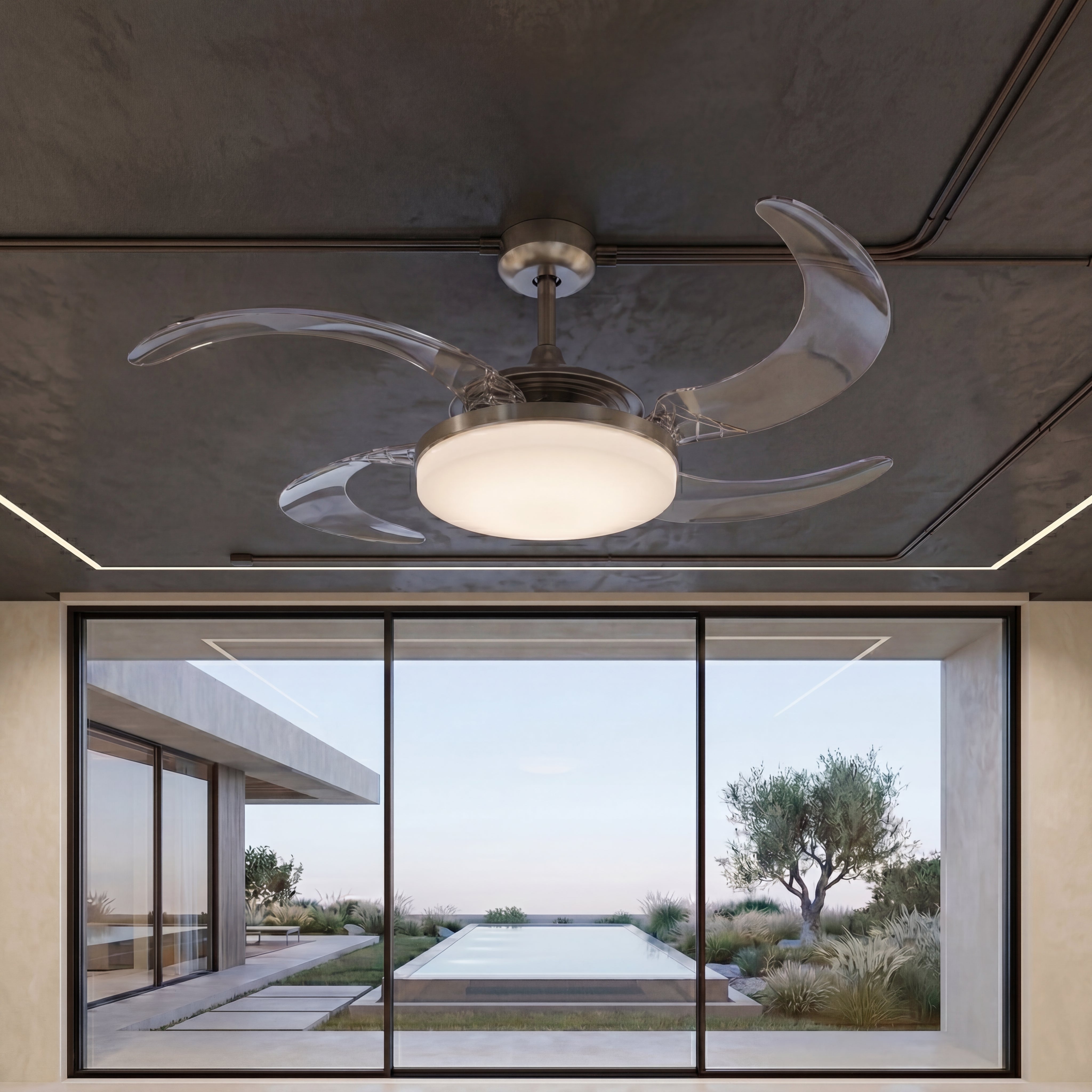 EVO2 48 Inch 3 Light Chrome Fan with Retractable Blades