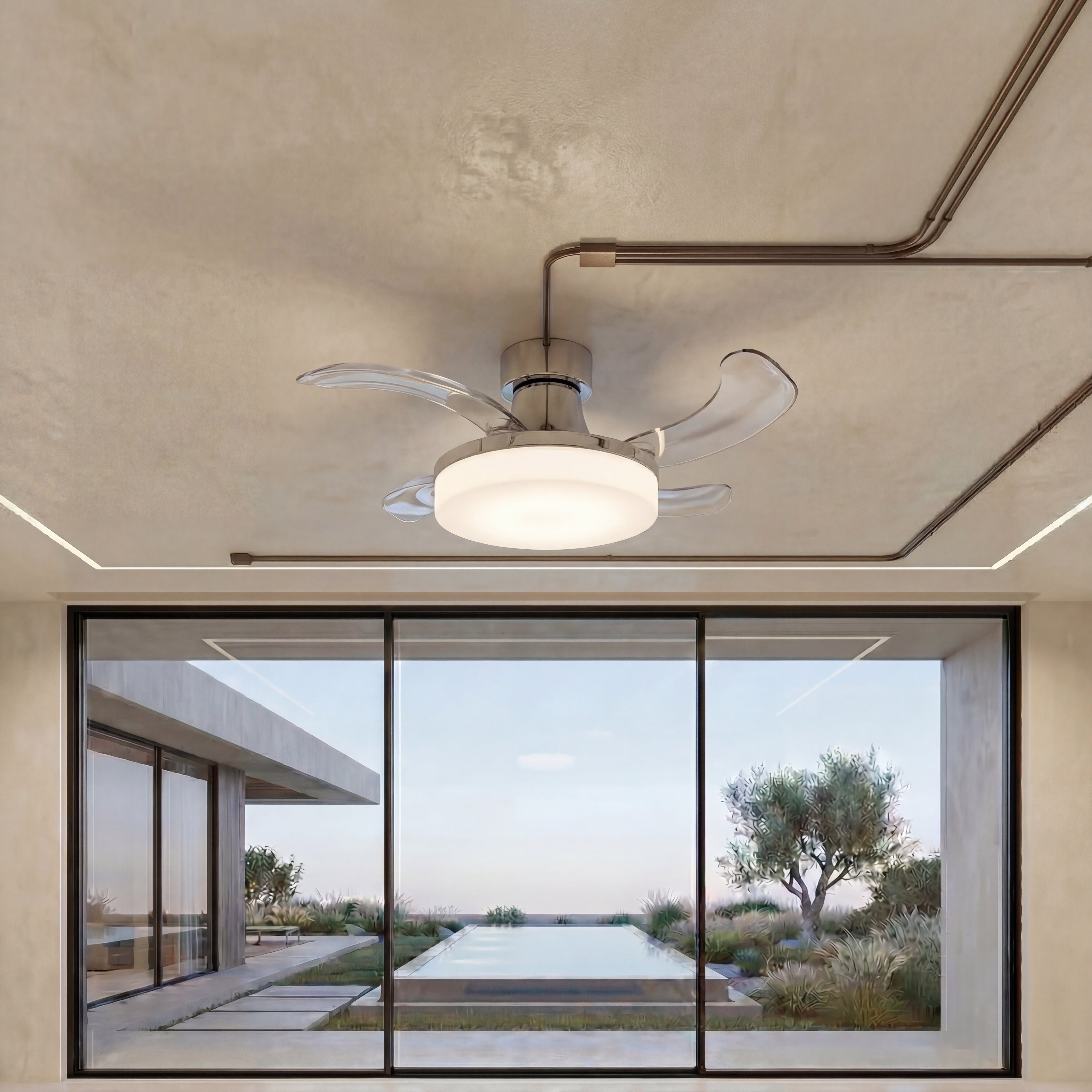 36 Inch Chrome Retractable Blade Ceiling Fan