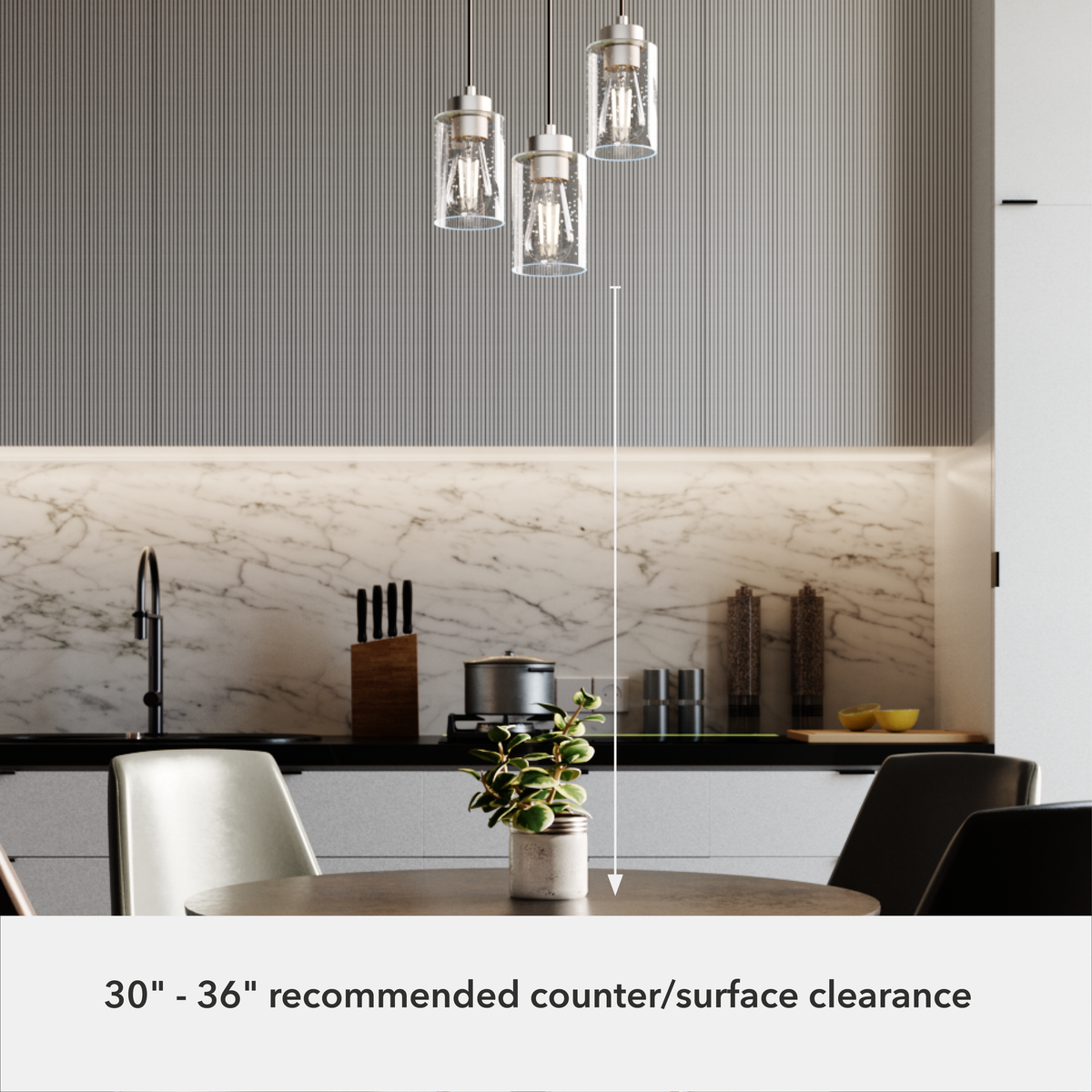Hartland 13.75-inch 3-light Brushed Nickel Round Pendant Cluster with Seeded Glass