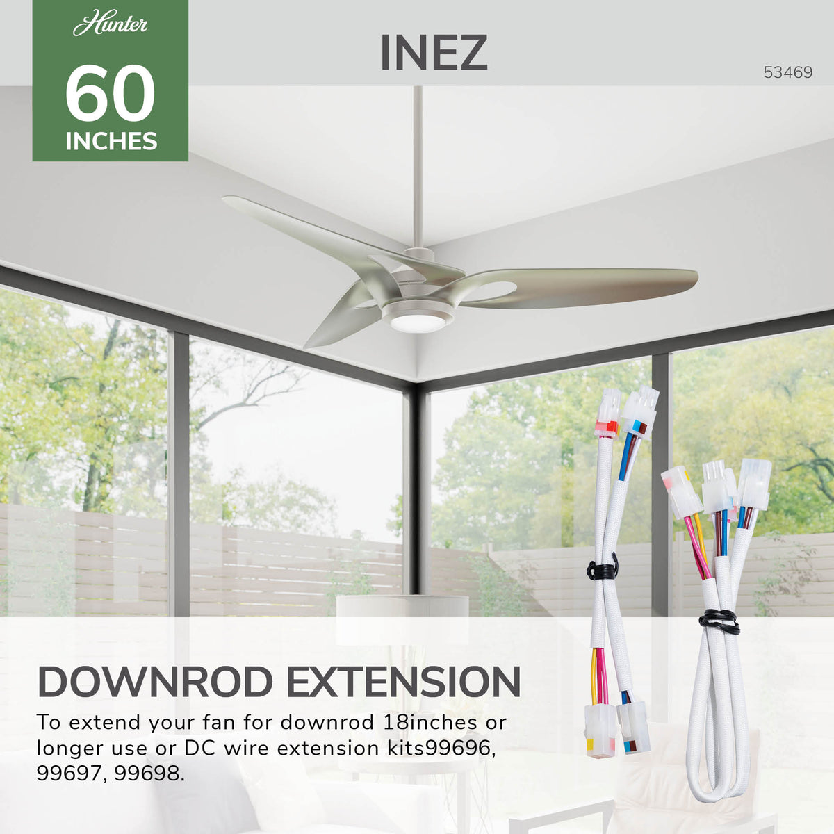 Casablanca 60 inch Inez ENERGY STAR® Brushed Nickel Damp Rated LED Ceiling Fan with Wall Control and Handheld Remote