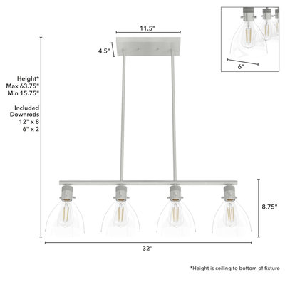 Van Nuys 32-inch 4-light Brushed Nickel Linear Chandelier with Clear Glass