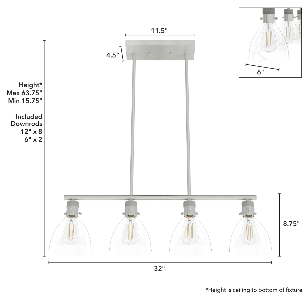 Van Nuys 32-inch 4-light Brushed Nickel Linear Chandelier with Clear Glass