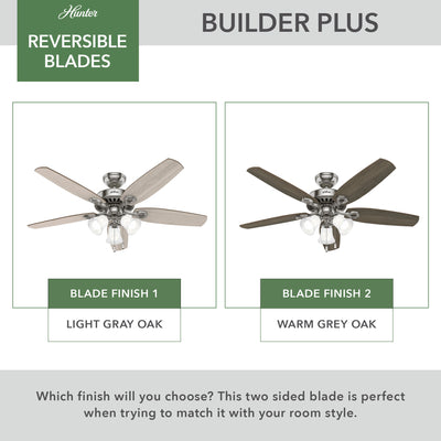 52 inch Builder Brushed Nickel Ceiling Fan with LED Light Kit