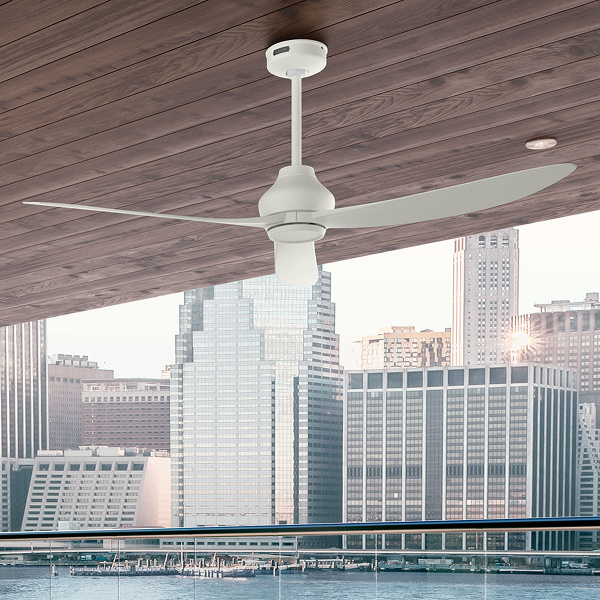 60 inch Mazzini ENERGY STAR® Matte White Damp Rated Ceiling Fan and Handheld Remote