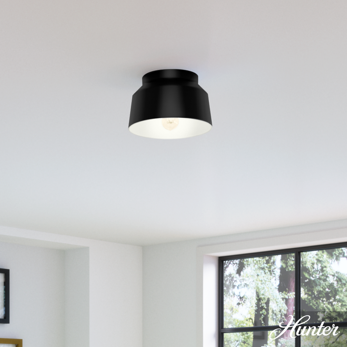 Cranbrook 11.5-inch 1-light Matte Black Flush Mount Ceiling Light with Metal Shade