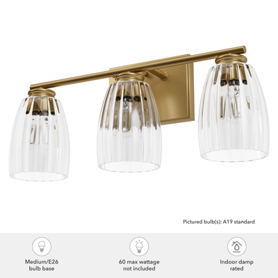 Rossmoor 20.5-inch 3-light Luxe Gold Vanity Light with Clear Fluted Glass