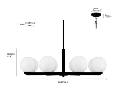 10.5'' Ardeva Matte Black 8 Light Chandelier