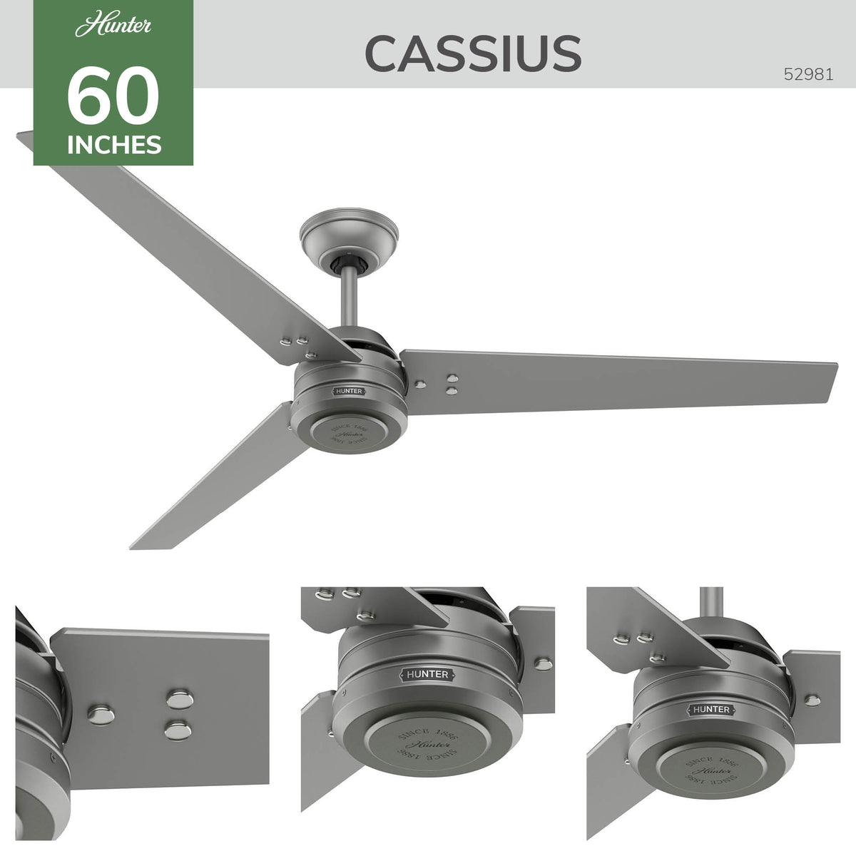 60 inch Cassius ENERGY STAR® Matte Silver Damp Rated Ceiling Fan and Wall Control