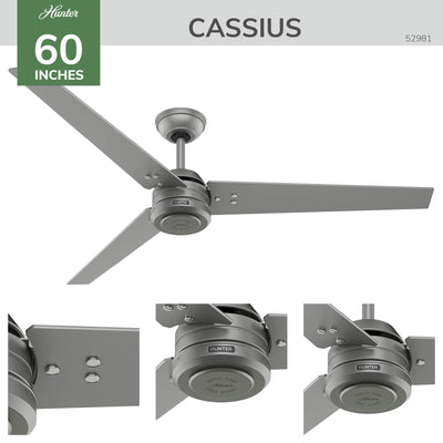 60 inch Cassius ENERGY STAR® Matte Silver Damp Rated Ceiling Fan and Wall Control
