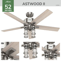 52 inch Astwood II  Brushed Nickel Ceiling Fan with LED Light Kit and Handheld Remote
