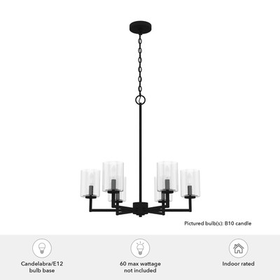Kerrison 24.5-inch 6-light Natural Black Iron Chandelier with Seeded Glass