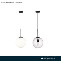 12-inch Kairo Matte Black 1-Light Clear Glass Pendant Light