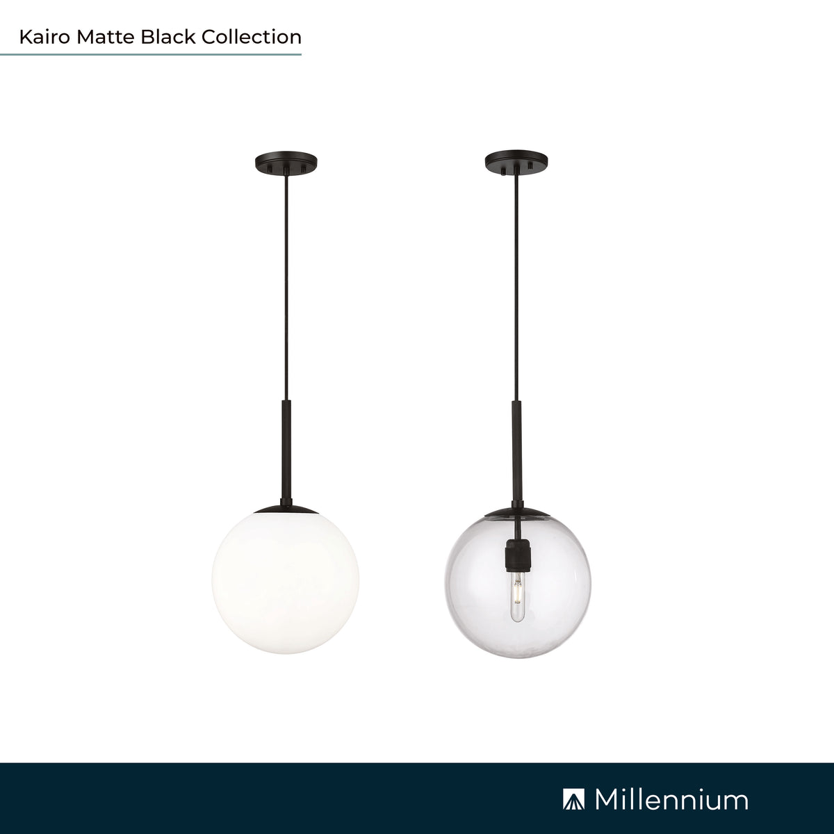 12-inch Kairo Matte Black 1-Light Clear Glass Pendant Light