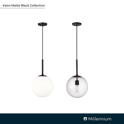 12-inch Kairo Matte Black 1-Light Clear Glass Pendant Light