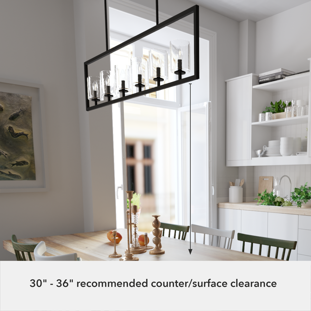 Kerrison 48-inch 6-light Natural Black Iron Linear Chandelier with Seeded Glass