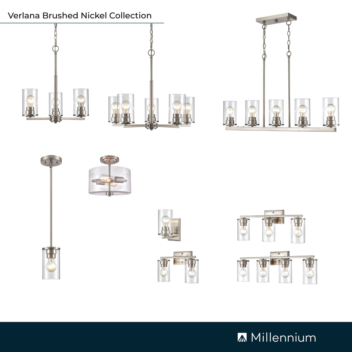 22-inch Verlana Brushed Nickel 3-Light Clear Glass Bathroom Vanity Light
