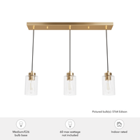 Hartland 26.75-inch 3-light Alturas Gold Linear Pendant Cluster with Seeded Glass