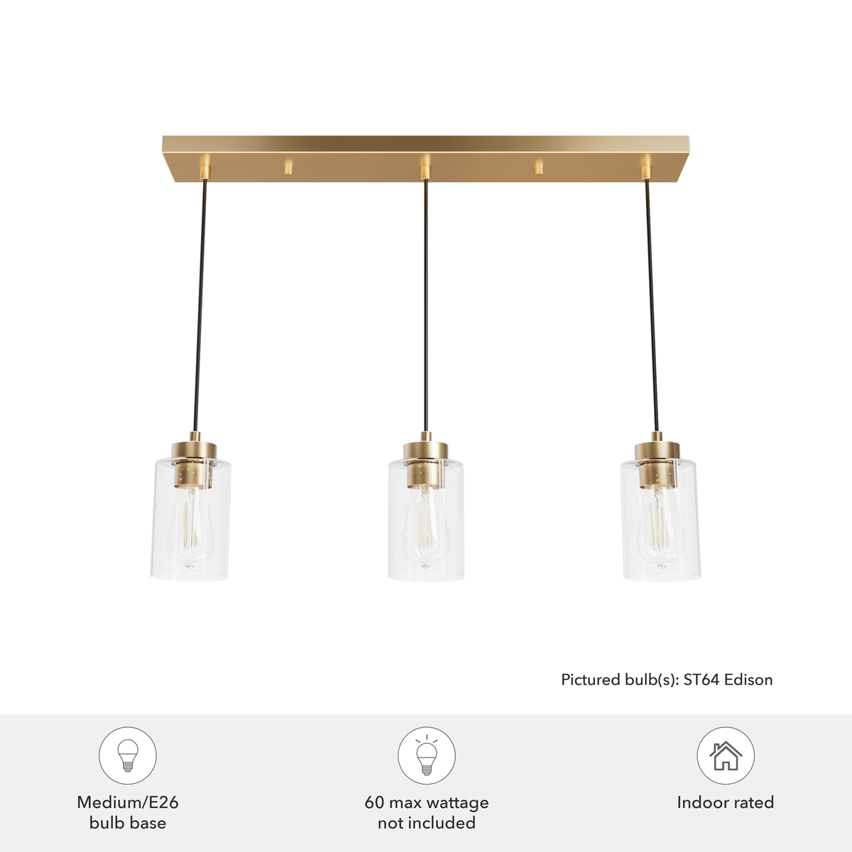 Hartland 26.75-inch 3-light Alturas Gold Linear Pendant Cluster with Seeded Glass