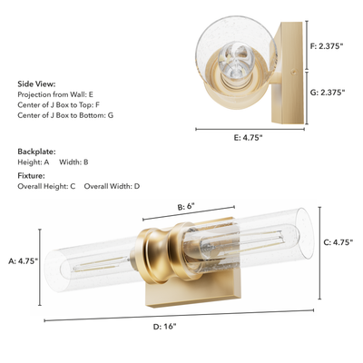 Lenlock 16-inch 2-light Alturas Gold Vanity Light with Seeded Glass