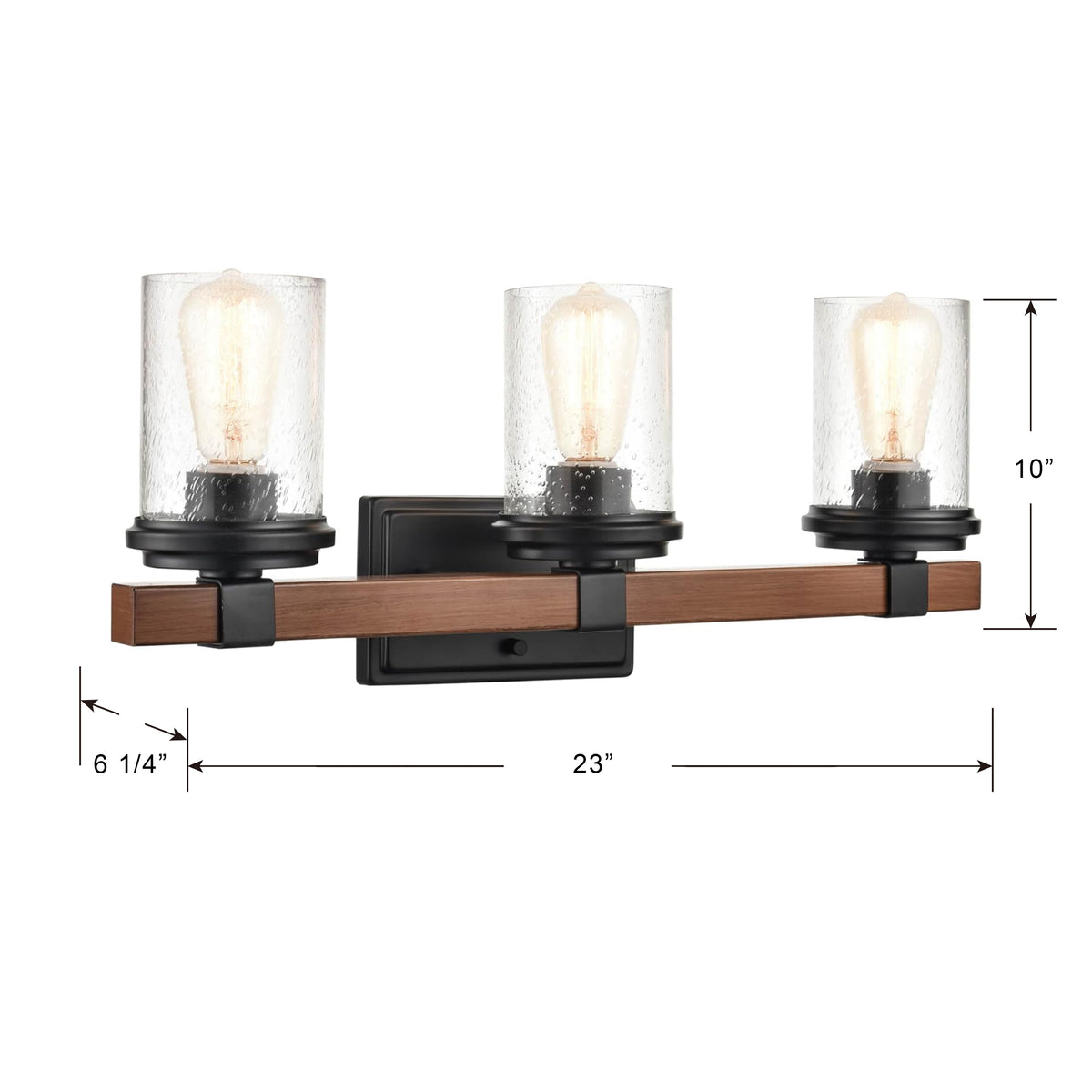 23'' Taos Matte Black/Wood Grain 3 Light Bath Vanity