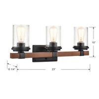 23'' Taos Matte Black/Wood Grain 3 Light Bath Vanity