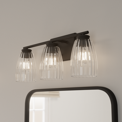 Rossmoor 21-inch 3-light Matte Black Vanity Light with Clear Fluted Glass