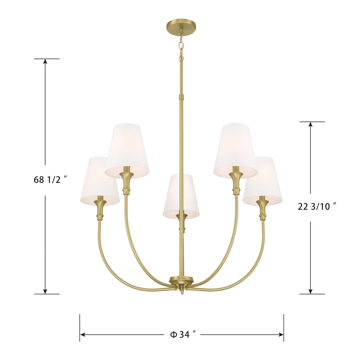 32.5'' Mairbourne Vintage Brass 5 Light Chandelier