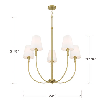 32.5'' Mairbourne Vintage Brass 5 Light Chandelier