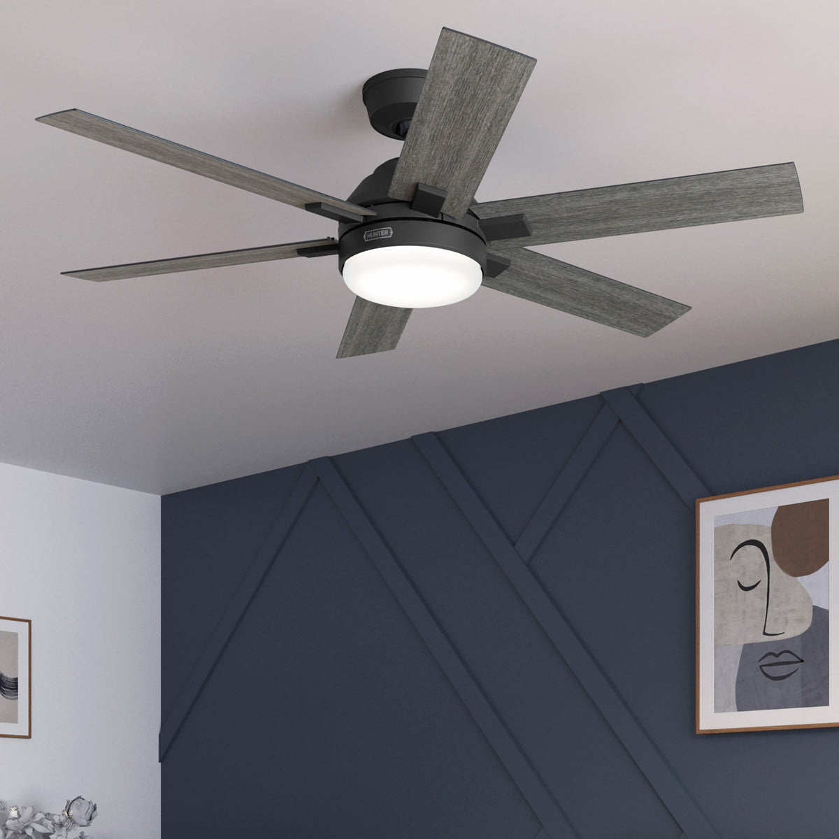52 inch Georgetown ENERGY STAR® HunterExpress Matte Black Ceiling Fan with LED Light Kit and Handheld Remote