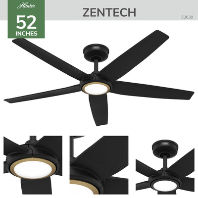 52 inch Zentech Wi-Fi ENERGY STAR® Matte Black Damp Rated Ceiling Fan with LED Light Kit and Handheld Remote